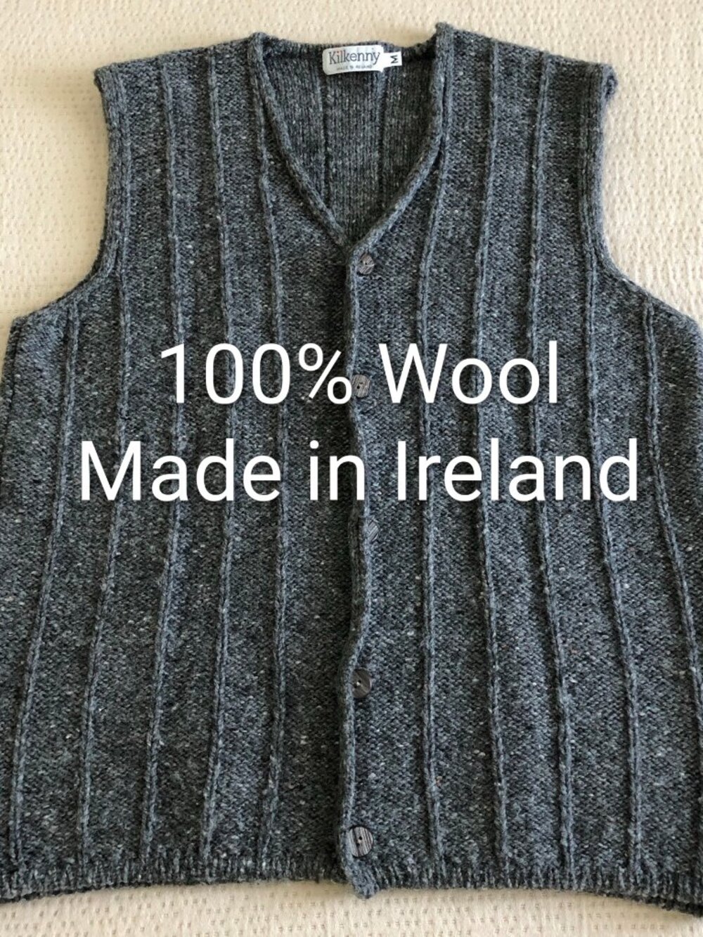 🇮🇪 Irish Wool Vest - Grey - Men's Medium - 100% Pure New Wool - Excellent